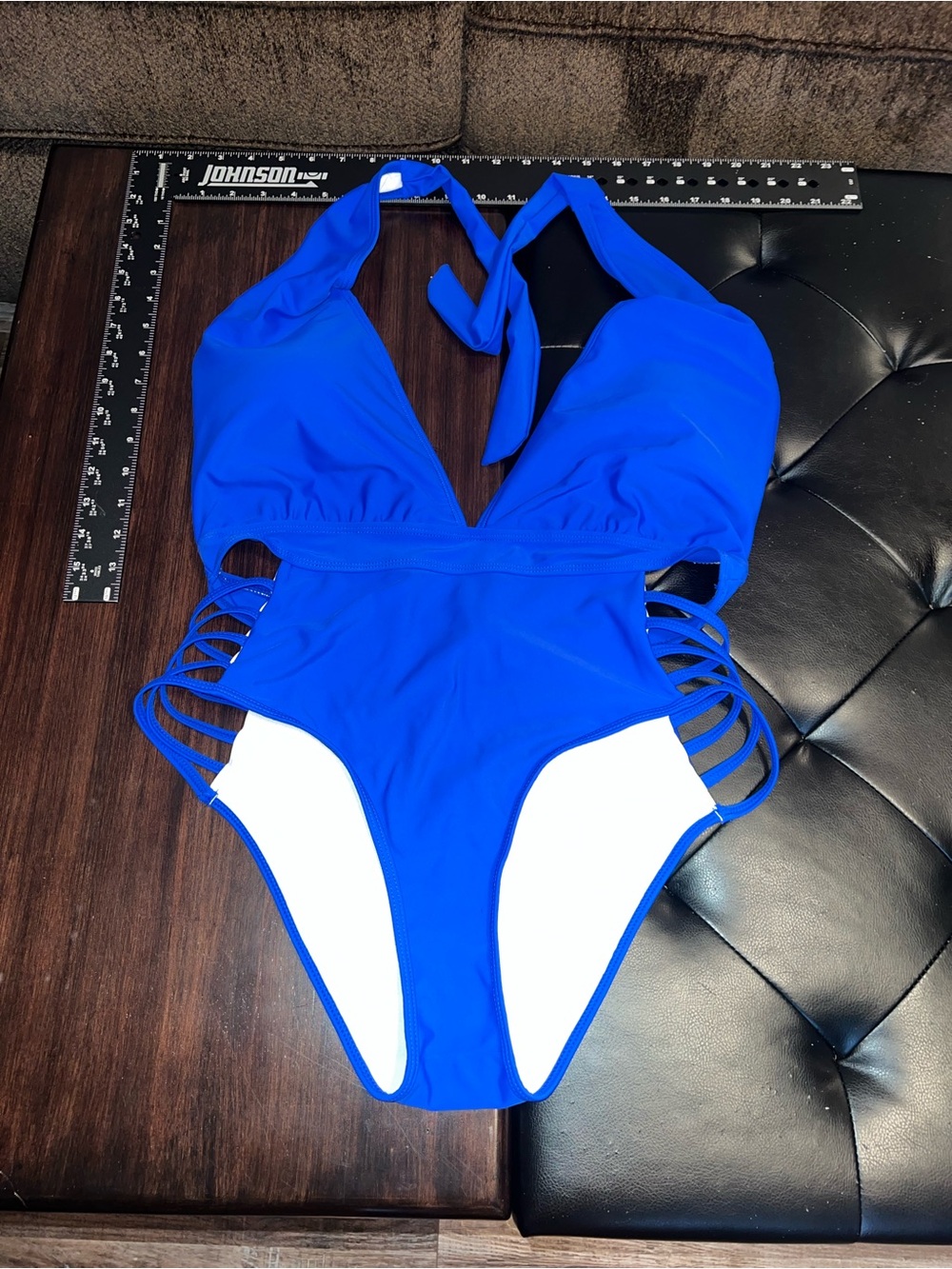 Royal Blue Halter One-Piece Swimsuit with Strappy Sides